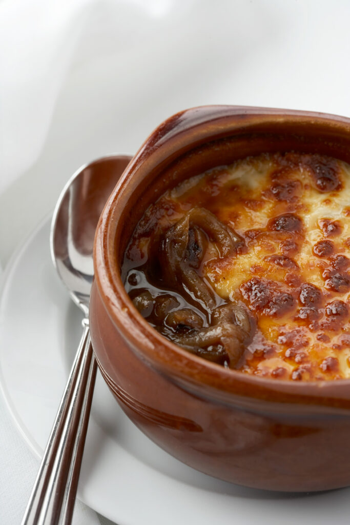 Grand Epernay dining room, classic French onion soup, food, dining