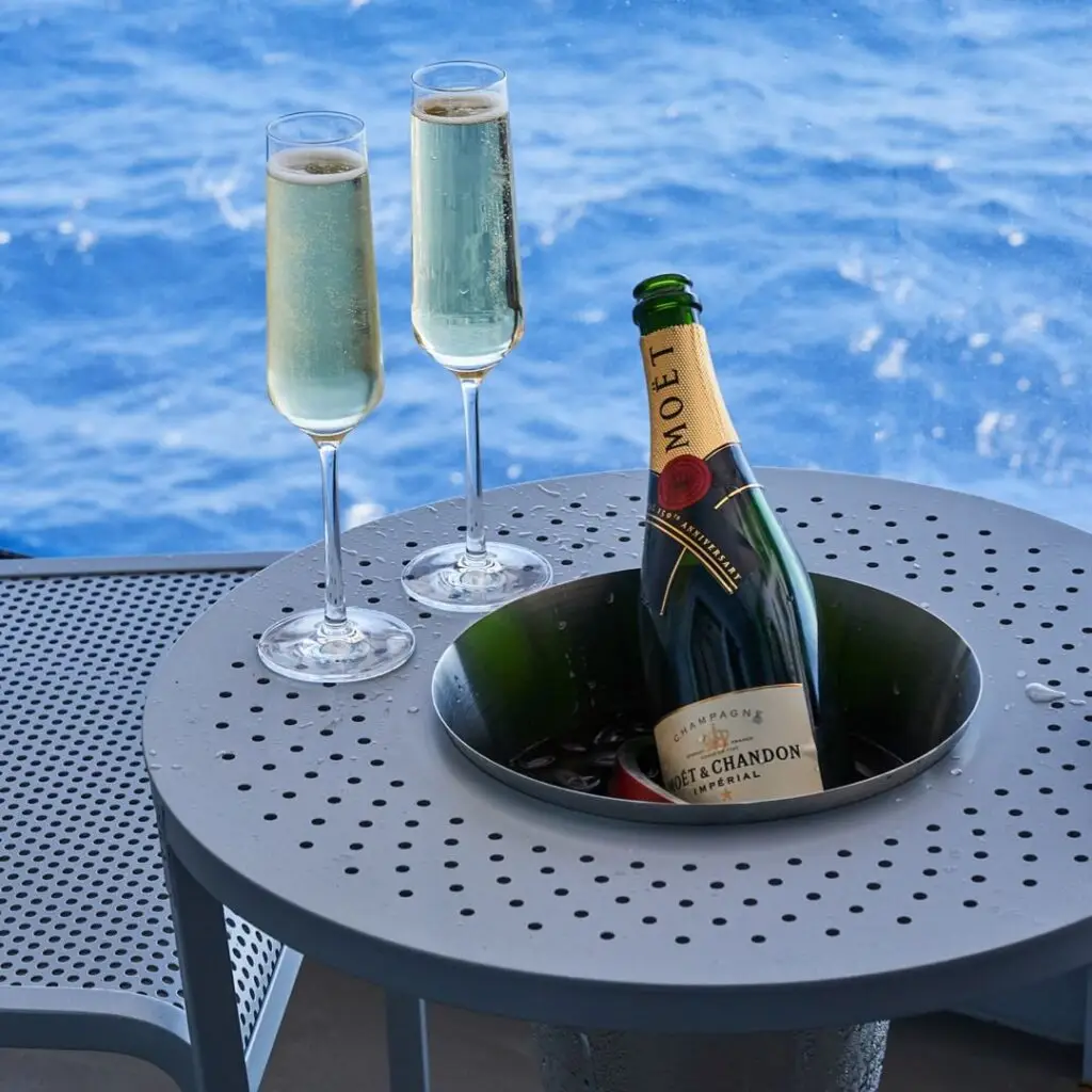 All RockStar Quarters have a terrace champagne table for chilling a bottle of Moet & Chandon bubbly.